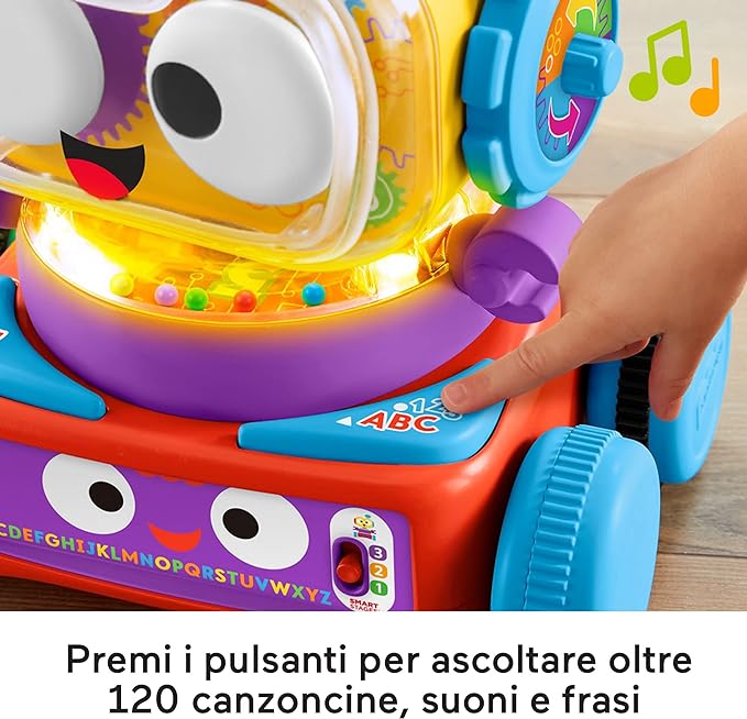 Fisher-Price - Tino Robottino 4-in-1, Giocatolo Educativo con Tecnologia Smart Stages con Oltre 120 Suoni, Edizione Italiana, Giocattolo per Bambini 6+ Mesi, HDJ16