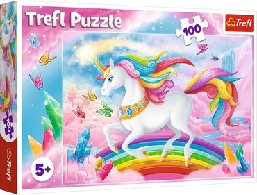 Trefl 100 Elementi, per Bambini dai 5 Anni Puzzle, Singolo, Colore Nel Mondo di Cristallo Degli Unicorni