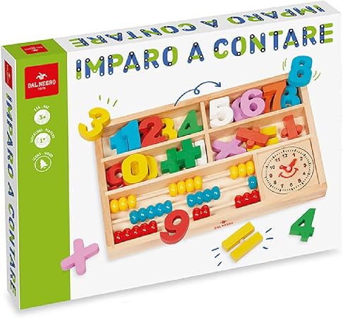 Dal Negro-Imparo Gioco educativo in Legno per Imparare i Numeri e a contare. Adatto ai Bambini dai 3 Anni in su