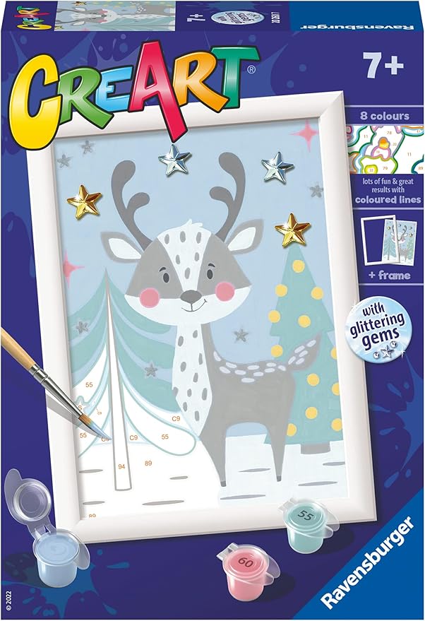 Ravensburger - CreArt Serie E, Cervo Stellato, Dipingere con i Numeri, Kit Pittura Bambini, Tema Animali, Cornice Inclusa, Gioco Educativo, Idea Regalo Bambino e Bambina 7+ Anni, 18x13cm