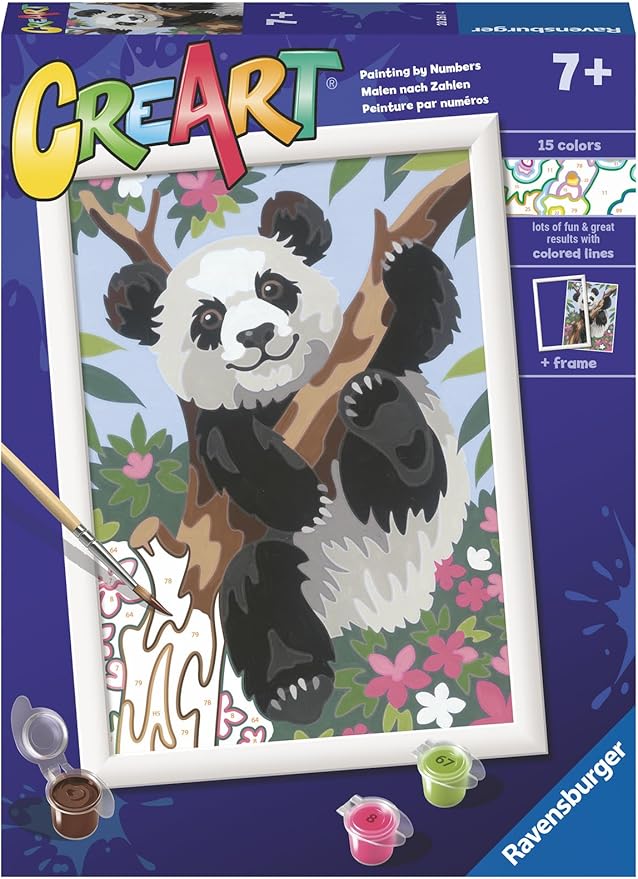 Ravensburger - CreArt Serie D, Panda, Dipingere con i Numeri, Kit Pittura Bambini, Tema Animali, Cornice Inclusa, Gioco Educativo, Idea Regalo Bambino e Bambina 9+ Anni, 26x20 cm