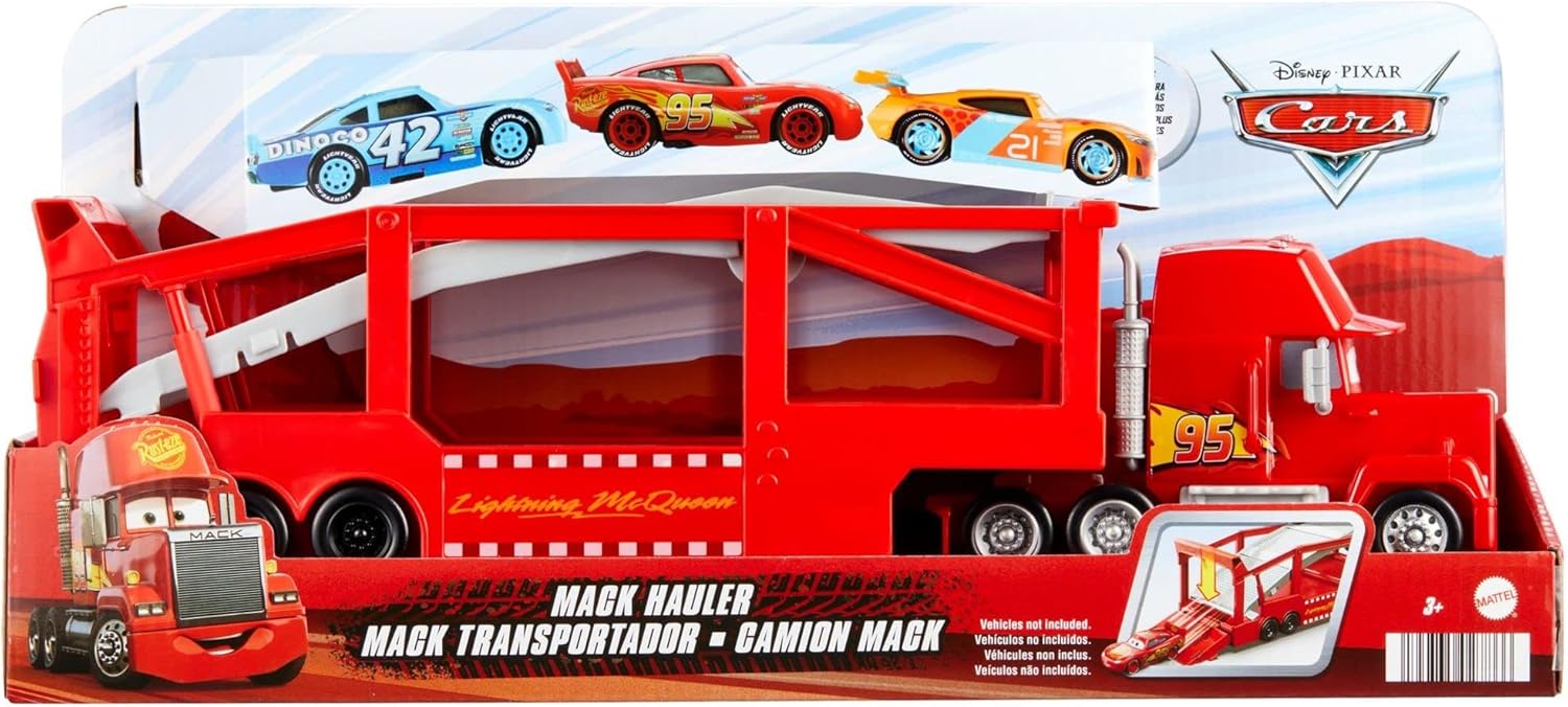 Cars - Mack Trasportatore, Camion Grande da 33+ cm con Rampa e Spazio per Trasportare Fino a 12 Veicoli su Due Livelli, Giocattolo per Bambini, 3+ Anni