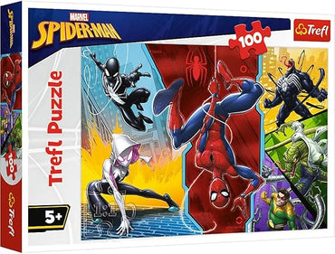 Trefl 100 Elementi, Sottosopra, dai 5 Anni in su Puzzle, Colore, Verkehrt herum Marvel Spiderman