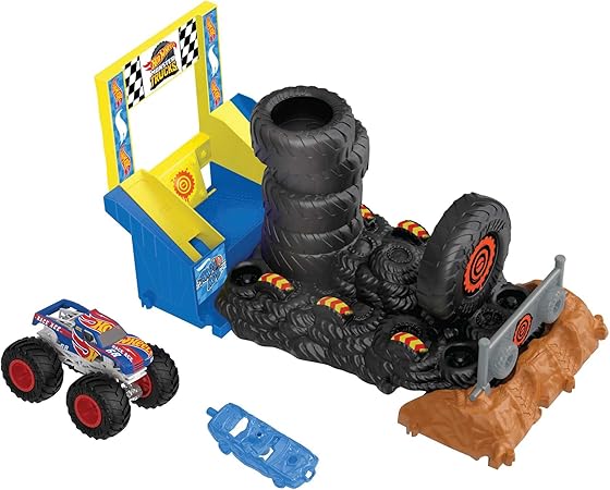 Hot Wheels - Hot Wheels Monster Trucks Arena degli Scontri Sfida Collisione Acrobatica, Playset con truck giocattolo in scala 1:64 e 1 macchinina da demolire, giocattolo per bambini 4+ Anni, HNB89