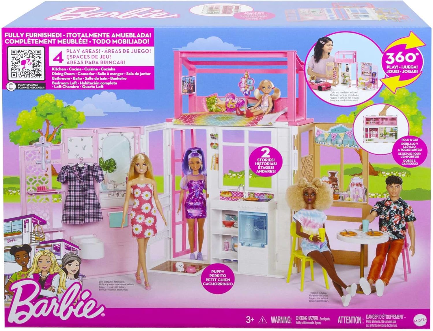 Barbie - Loft, Playset a 2 Piani con 4 Aree Gioco, Cucciolo e Accessori, Bambola Non Inclusa, Giocattolo per Bambini 3+ Anni, HCD47