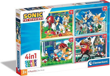 Clementoni Supercolor Sonic-4 12,16,20 e 24 Pezzi Bambini 3 Anni, Puzzle Cartoni Animati-Made In Italy