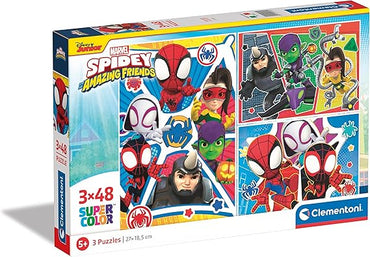 Clementoni Supercolor Marvel Spidey and His Amazing Friends-3X48 (Include 3 48 Pezzi) Bambini 4 Anni, Puzzle Cartoni Animati