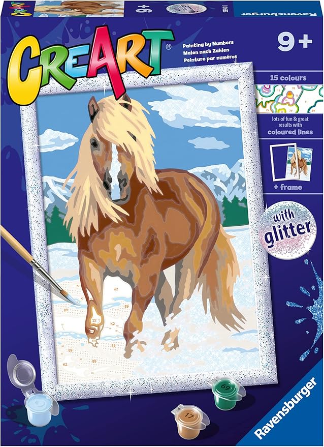 Ravensburger - CreArt Serie D, Cavallo, Dipingere con i Numeri, Kit Pittura Bambini, Tema Animali, Cornice Inclusa, Gioco Educativo, Idea Regalo Bambini 9+ Anni, 26x20 cm