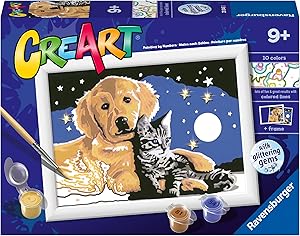 Ravensburger - CreArt Serie E, Cielo Stellato, Dipingere con i Numeri, Kit Pittura Bambini, Tema Animali, Cornice Inclusa, Gioco Educativo, Idea Regalo Bambini 9+ Anni, 18x13 cm