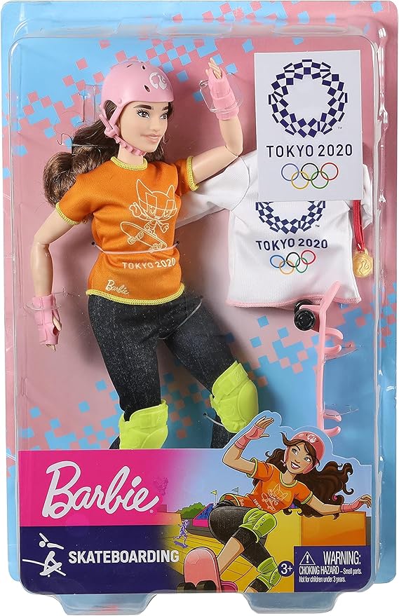 Barbie- Carriere Giochi Olimpici Tokyo 2020, Bambola Skateboarder con Accessori Giocattolo per Bambini 3+ Anni