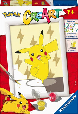 Ravensburger - CreArt Serie E, Pokémon, Pikachu, Dipingere con i Numeri, Kit Pittura Bambini, Cornice Inclusa, Gioco Educativo, Idea Regalo Bambino e Bambina 7+ Anni, 18x13 cm