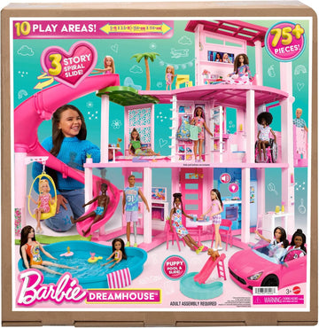 Barbie - Casa dei Sogni di Barbie, playset casa delle bambole con piscina, scivolo a 3 piani, ascensore e aree di gioco per cuccioli, 75+ accessori, giocattolo per bambini, 3+ anni, HMX10