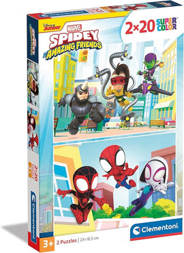 Clementoni - 24794 - Supercolor Puzzle - Spidey and His Amazing Friends - 2x20 pezzi (include 2 puzzle da 20 pezzi) - Made in Italy - puzzle bambini 3 anni, puzzle Spiderman