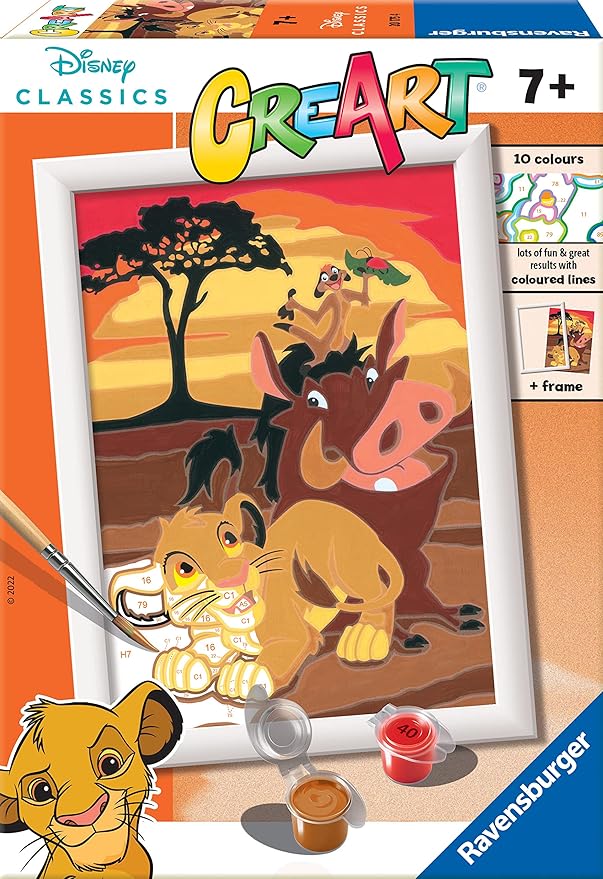 Ravensburger - CreArt Serie E, Lion King, il Re Leone, Dipingere con i Numeri, Kit Pittura Bambini, Cornice Inclusa, Gioco Educativo, Idea Regalo Bambino e Bambina 7+ Anni, 18x13 cm