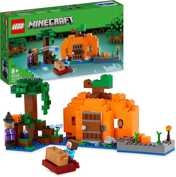 LEGO Minecraft La Fattoria delle Zucche, Casa Giocattolo Costruibile con Rana, Barca, Forziere e Figure di Steve e Strega, Giocattoli d'Azione nel Bioma Palude, Regalo per Bambini e Bambine 21248