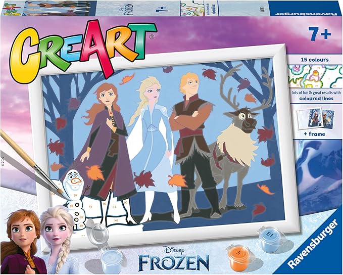 Ravensburger - CreArt Serie D, Frozen Best friends, Dipingere con i Numeri, Kit Pittura Bambini, Cornice Inclusa, Gioco Educativo, Idea Regalo Bambino e Bambina 7+ Anni, 26x20 cm