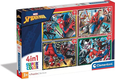 Clementoni Supercolor Marvel Spiderman-4 12,16,20 e 24 Pezzi Bambini 3 Anni, Cartoni Animati, Puzzle Supereroi-Made In Italy