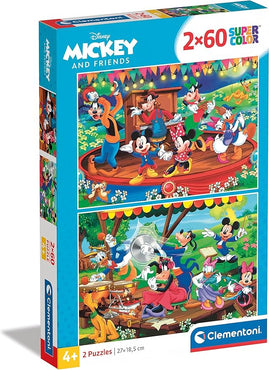 Clementoni Disney Mickey And Friends Supercolor Friends-2X60 (Include 2 60 Pezzi) Bambini 5 Anni, Puzzle Cartoni Animati-Made In Italy