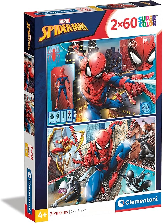 Clementoni Spider-Man Spiderman Supercolor Marvel Spiderman-2X60 (Include 2 60 Pezzi) Bambini 5 Anni, Cartoni Animati, Puzzle Supereroi-Made In Italy