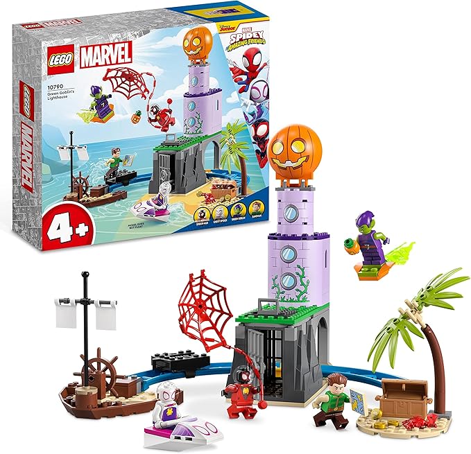 LEGO 10790 Marvel Team Spidey al Faro del Goblin, Giochi per Bambini dai 4 Anni con Miles Morales e Altri, Serie Spidey e i Suoi Fantastici Amici