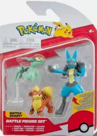 Set 3 Personaggi Pokemon Battle Figure Dreepy, Growlithe e Lucario Bandai