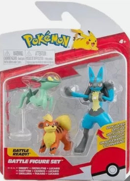 Set 3 Personaggi Pokemon Battle Figure Dreepy, Growlithe e Lucario Bandai