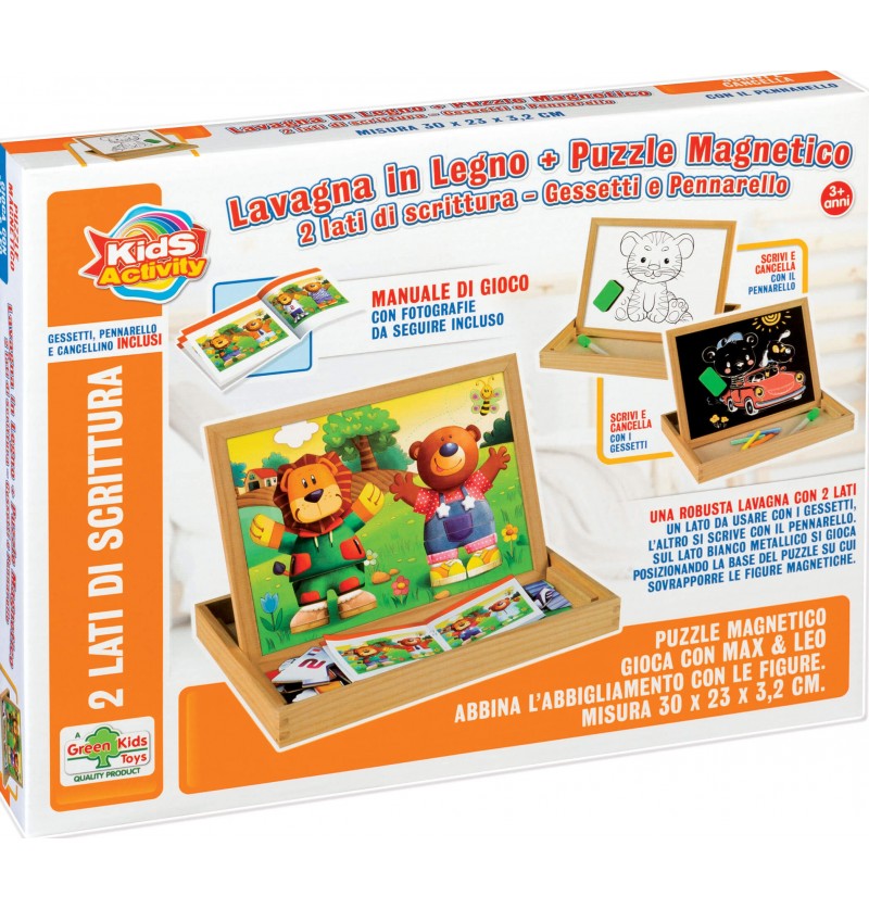 Kids Activity Lavagna in Legno + Puzzle Magnetico 3+