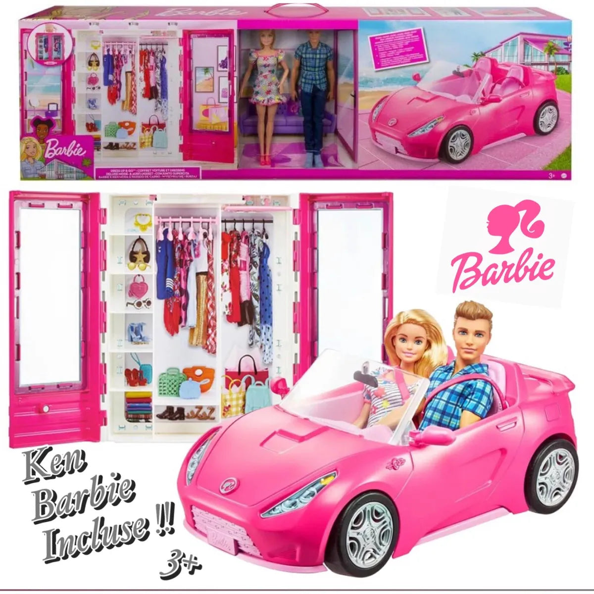 Playset Barbie & Ken Con Vestiti Alla Moda con Armadio e Veicolo