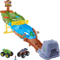 Hot Wheels - Torneo dei Titani Playset con Monster Truck Bigfoot e Gunkster per sfide a testa a testa, passa sul ponte innesca "l'esplosione", Giocattolo per Bambini 4+ Anni, HGV12