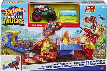 Hot Wheels - Monster Trucks Playset Distruzione Suprema e 3 Macchinine con Lanciatore, Giocattolo per Bambini 4+ Anni, HFB12