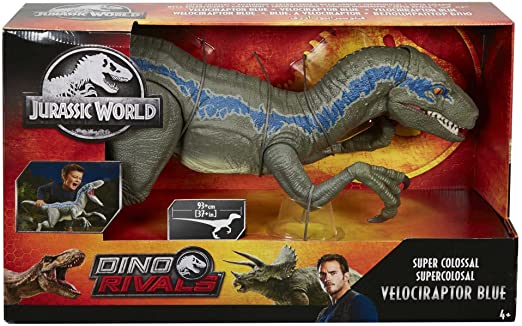 Jurassic World- Dino Rivals Velociraptor Blu Dinosauro Articolato da 90 cm, Giocattolo per Bambini 3+Anni,