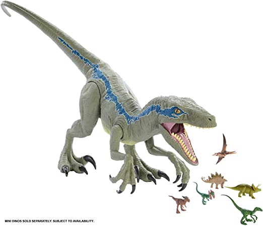 Jurassic World- Dino Rivals Velociraptor Blu Dinosauro Articolato da 90 cm, Giocattolo per Bambini 3+Anni,